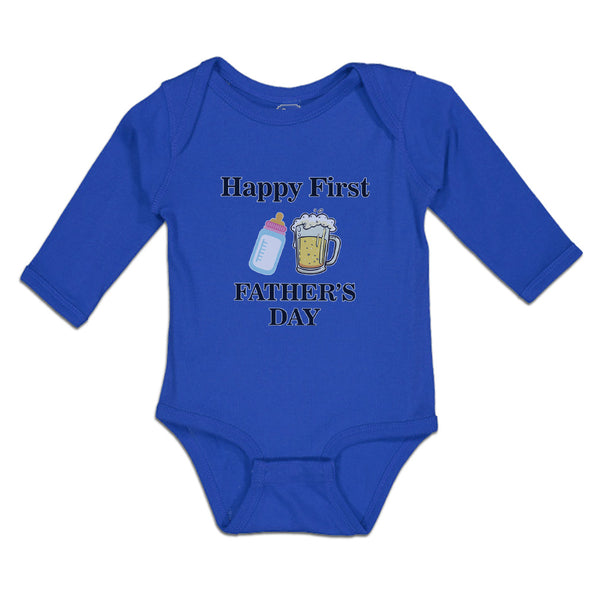 Long Sleeve Bodysuit Baby Happy Father's Beer Glass Feeding Bottle Cotton - Cute Rascals