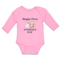 Long Sleeve Bodysuit Baby Happy Father's Beer Glass Feeding Bottle Cotton - Cute Rascals