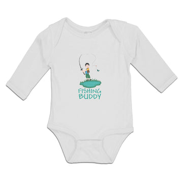 Long Sleeve Bodysuit Baby Fishing Buddy Boy with Fishing Net and Fish Cotton