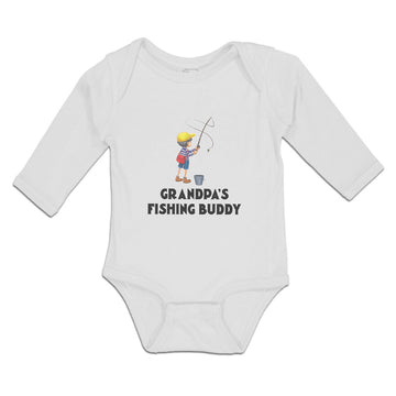 Long Sleeve Bodysuit Baby Grandpa's Fishing Buddy Standing Net Hat Bag Cotton