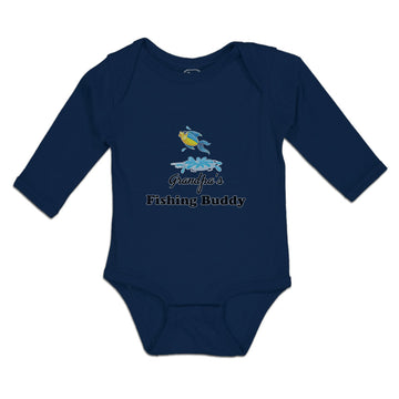 Long Sleeve Bodysuit Baby Grandpa's Fishing Buddy with Jumping Fish and Water