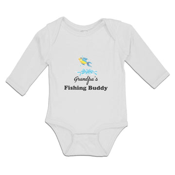 Long Sleeve Bodysuit Baby Grandpa's Fishing Buddy with Jumping Fish and Water