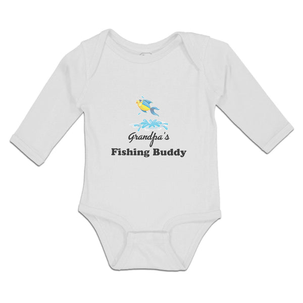 Long Sleeve Bodysuit Baby Grandpa's Fishing Buddy with Jumping Fish and Water - Cute Rascals