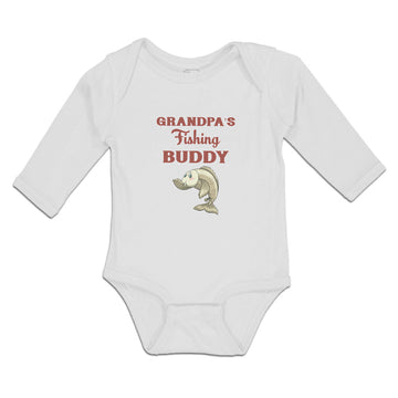Long Sleeve Bodysuit Baby Grandpa's Fishing Buddy with Funny Face Fish Cotton