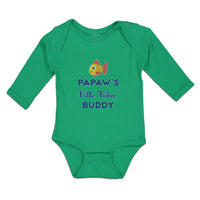 Long Sleeve Bodysuit Baby Papaw's Little Fishin' Buddy Boy & Girl Clothes Cotton