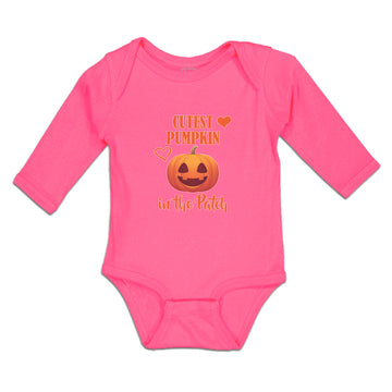 Long Sleeve Bodysuit Baby Cutest Pumpkin in The Patch Smile Face and Hearts