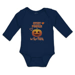 Long Sleeve Bodysuit Baby Cutest Pumpkin in The Patch Smile Face and Hearts - Cute Rascals