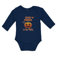 Long Sleeve Bodysuit Baby Cutest Pumpkin in The Patch Smile Face and Hearts - Cute Rascals