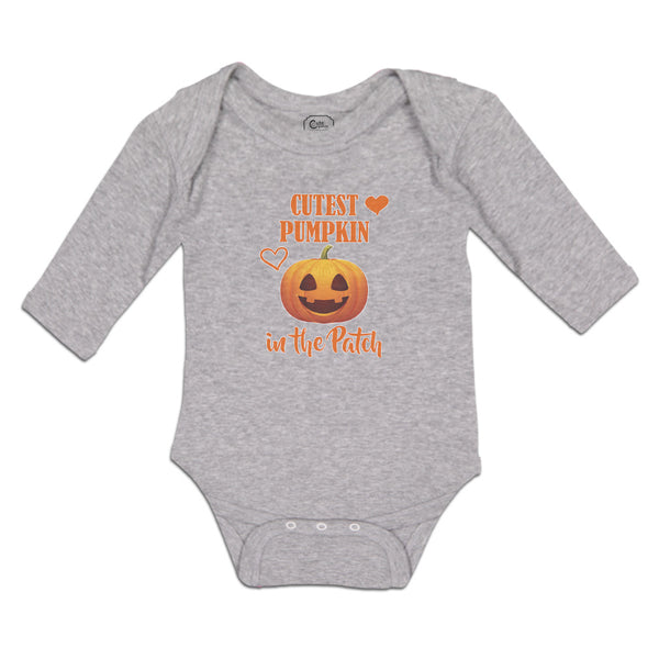 Long Sleeve Bodysuit Baby Cutest Pumpkin in The Patch Smile Face and Hearts - Cute Rascals