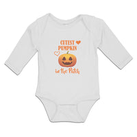 Long Sleeve Bodysuit Baby Cutest Pumpkin in The Patch Smile Face and Hearts - Cute Rascals