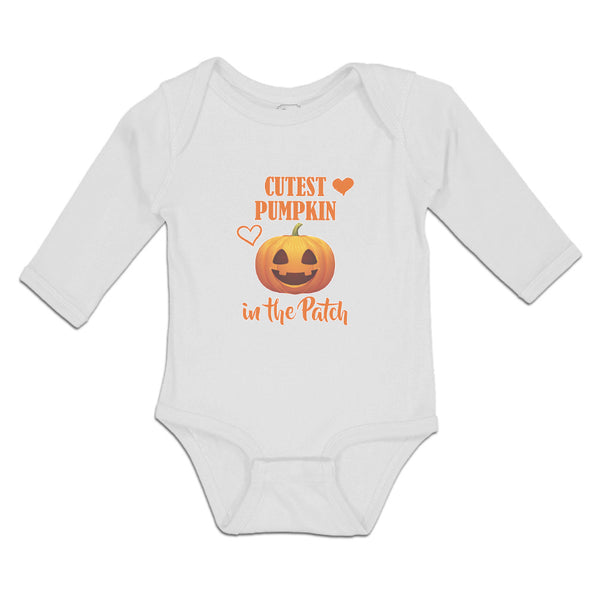 Long Sleeve Bodysuit Baby Cutest Pumpkin in The Patch Smile Face and Hearts - Cute Rascals