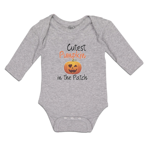 Long Sleeve Bodysuit Baby Cutest Pumpkin in The Patch Pumpkin Winked Smile Face - Cute Rascals