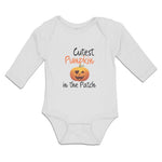 Long Sleeve Bodysuit Baby Cutest Pumpkin in The Patch Pumpkin Winked Smile Face - Cute Rascals