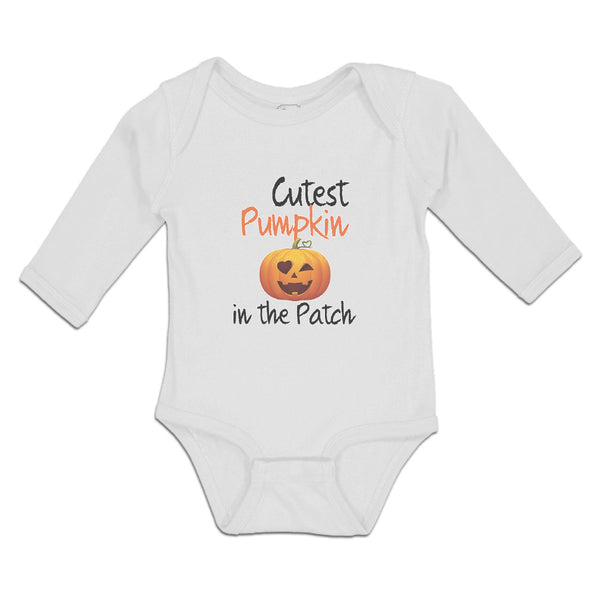 Long Sleeve Bodysuit Baby Cutest Pumpkin in The Patch Pumpkin Winked Smile Face - Cute Rascals