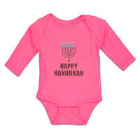 Long Sleeve Bodysuit Baby Happy Hanukkah Menorah Candlestand with 7 Candles - Cute Rascals