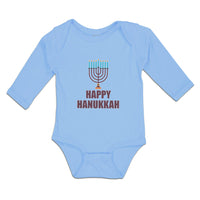 Long Sleeve Bodysuit Baby Happy Hanukkah Menorah Candlestand with 7 Candles - Cute Rascals