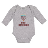 Long Sleeve Bodysuit Baby Happy Hanukkah Menorah Candlestand with 7 Candles - Cute Rascals