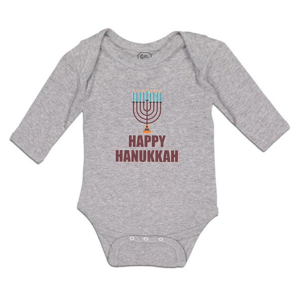 Long Sleeve Bodysuit Baby Happy Hanukkah Menorah Candlestand with 7 Candles - Cute Rascals