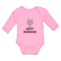 Long Sleeve Bodysuit Baby Happy Hanukkah Menorah Candlestand with 7 Candles - Cute Rascals