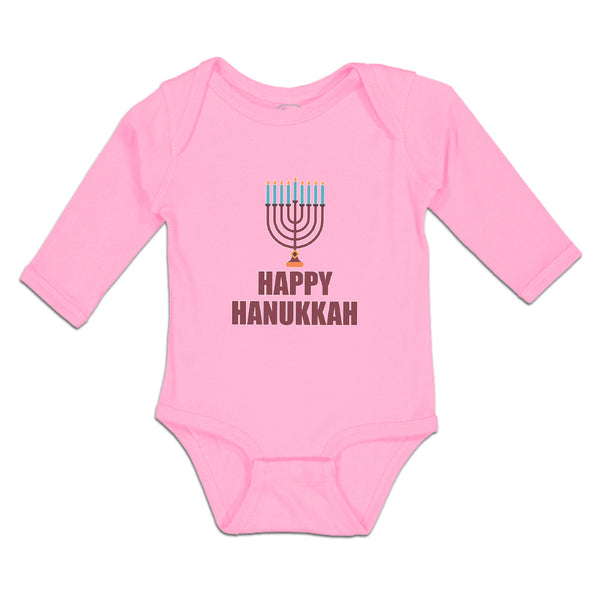 Long Sleeve Bodysuit Baby Happy Hanukkah Menorah Candlestand with 7 Candles - Cute Rascals