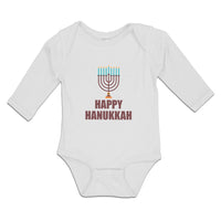 Long Sleeve Bodysuit Baby Happy Hanukkah Menorah Candlestand with 7 Candles - Cute Rascals