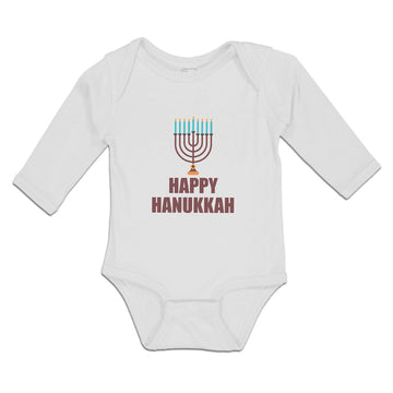 Long Sleeve Bodysuit Baby Happy Hanukkah Menorah Candlestand with 7 Candles