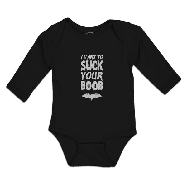 Long Sleeve Bodysuit Baby I Vant to Suck Your Boob with Bat Silhouette Cotton