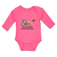 Long Sleeve Bodysuit Baby I'M Digging Halloween Vehicle Smile Face Cotton