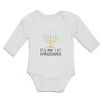 Long Sleeve Bodysuit Baby It's Hanukkah! Menorah Candlestand Candles Cotton