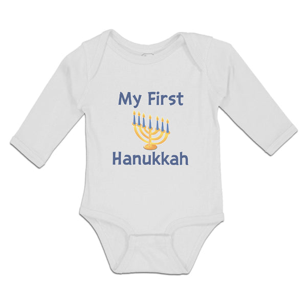 Long Sleeve Bodysuit Baby My First Hanukkah Menorah Candlestand with 7 Candles