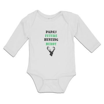 Long Sleeve Bodysuit Baby Papa's Future Hunting Buddy with Animal Face Deer