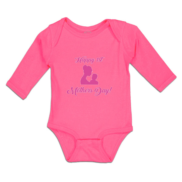 Long Sleeve Bodysuit Baby Happy 1St Mothers Day with Mother and Son Image Cotton - Cute Rascals