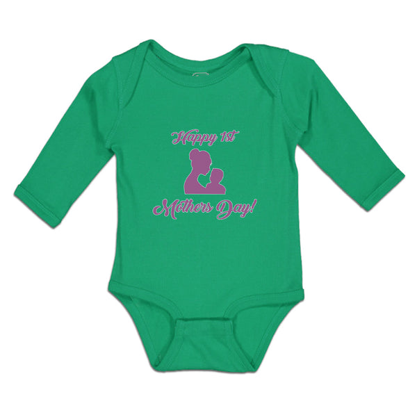 Long Sleeve Bodysuit Baby Happy 1St Mothers Day with Mother and Son Image Cotton - Cute Rascals