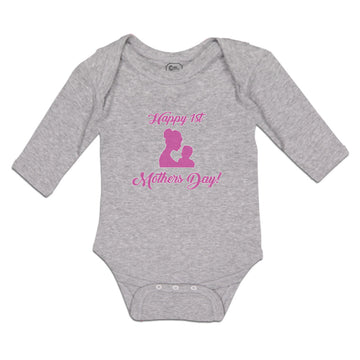 Long Sleeve Bodysuit Baby Happy 1St Mothers Day with Mother and Son Image Cotton