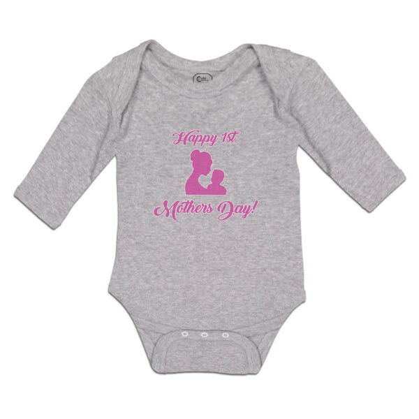 Long Sleeve Bodysuit Baby Happy 1St Mothers Day with Mother and Son Image Cotton - Cute Rascals