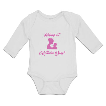 Long Sleeve Bodysuit Baby Happy 1St Mothers Day with Mother and Son Image Cotton