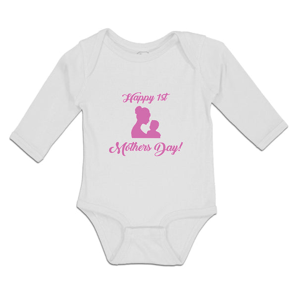 Long Sleeve Bodysuit Baby Happy 1St Mothers Day with Mother and Son Image Cotton - Cute Rascals