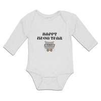 Long Sleeve Bodysuit Baby Happy Meow Pet Animal Cat Face Sunglass Bow Cotton - Cute Rascals