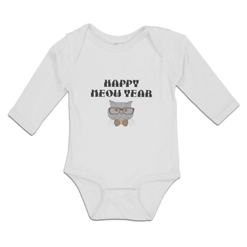 Long Sleeve Bodysuit Baby Happy Meow Pet Animal Cat Face Sunglass Bow Cotton