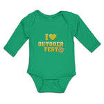 Long Sleeve Bodysuit Baby I Love Oktoberfest with Yellow Heart Cotton