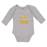 Long Sleeve Bodysuit Baby I Love Oktoberfest with Yellow Heart Cotton