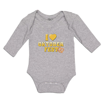 Long Sleeve Bodysuit Baby I Love Oktoberfest with Yellow Heart Cotton