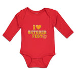 Long Sleeve Bodysuit Baby I Love Oktoberfest with Yellow Heart Cotton