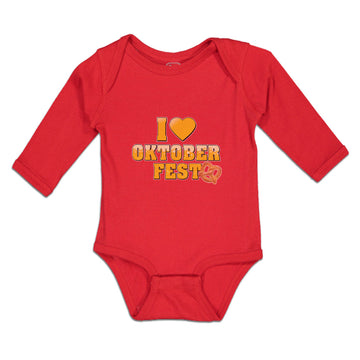 Long Sleeve Bodysuit Baby I Love Oktoberfest with Yellow Heart Cotton