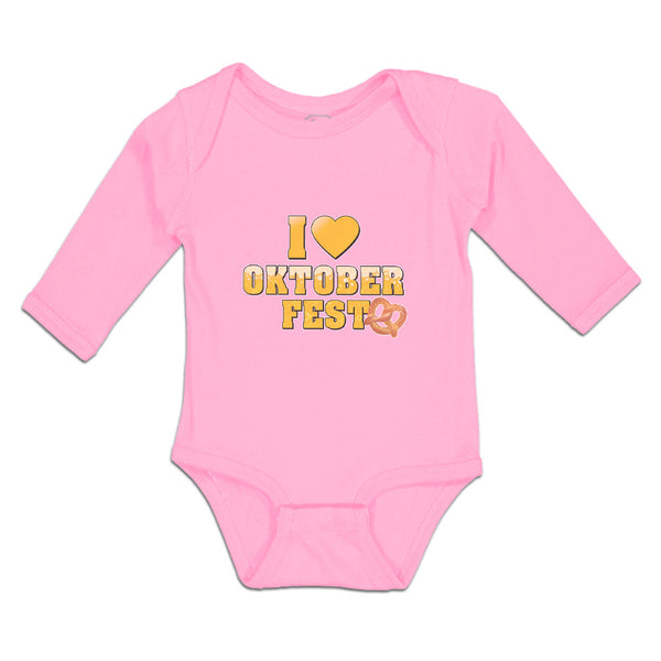 Long Sleeve Bodysuit Baby I Love Oktoberfest with Yellow Heart Cotton