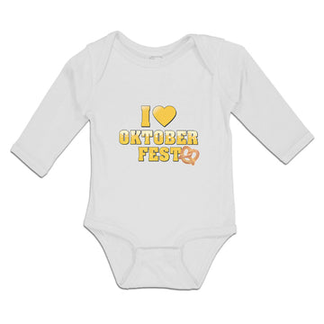 Long Sleeve Bodysuit Baby I Love Oktoberfest with Yellow Heart Cotton