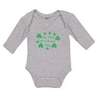 Long Sleeve Bodysuit Baby My First St.Patrick's Day with Irish Shamrock Leaves