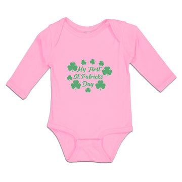 Long Sleeve Bodysuit Baby My First St.Patrick's Day with Irish Shamrock Leaves