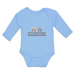 Long Sleeve Bodysuit Baby It's Our First Thanksgiving 2 Owls Sitting Cotton