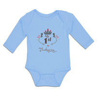 Long Sleeve Bodysuit Baby My 1St Thanksgiving Bird Wings and Leaves Design